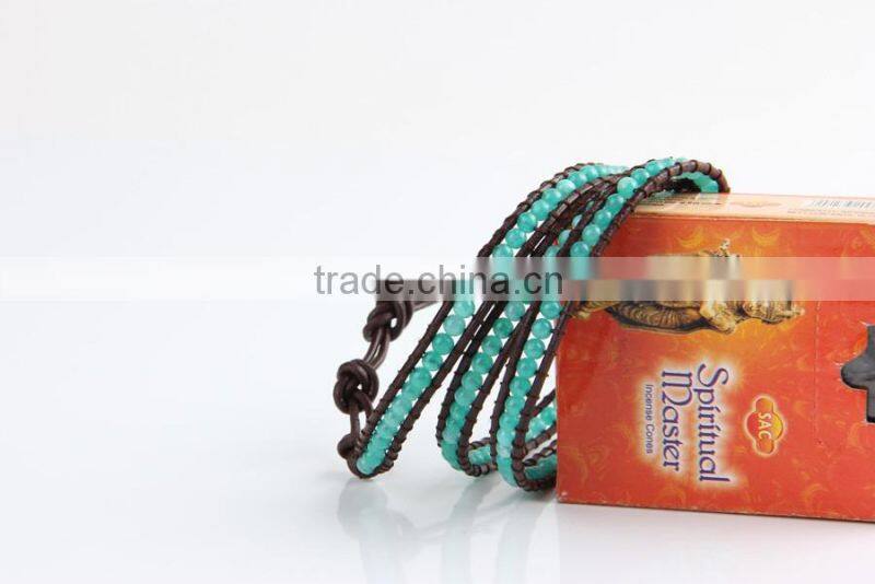 New Trendy Leather Wrap Bracelet 4MM Green Stone Handmade Bead Bracelets Bead Jewelry Manufacturer