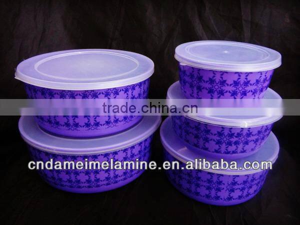 Purple color printed melamine bowl sets with lids