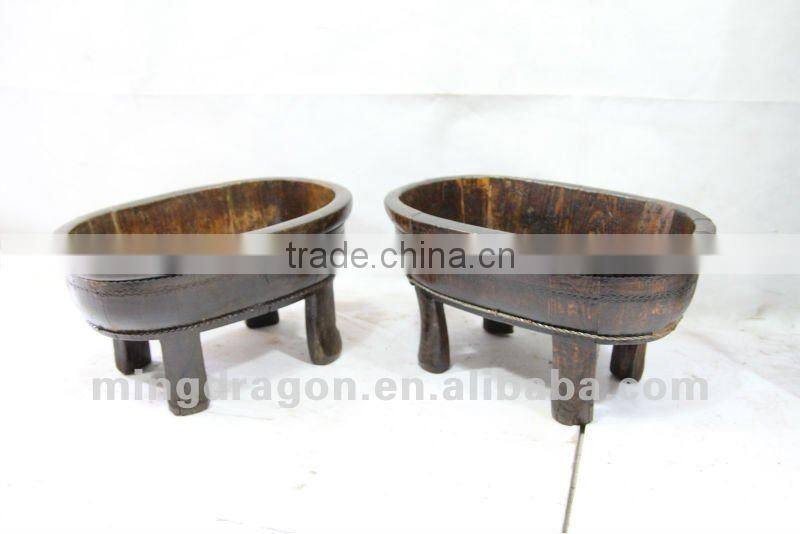 Chinese antique furniture pine Shanxi wooden basin with three legs