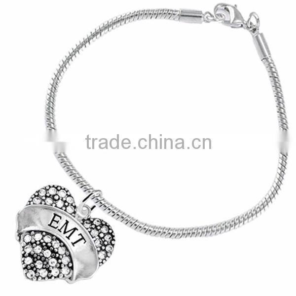 Genuine Austrian Clear Crystal Registered Nurse "ETM" Charm Chain Link Bracelet