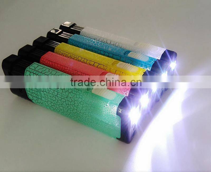 Cigarette usage plastic material colored streak torch lighter with LED light