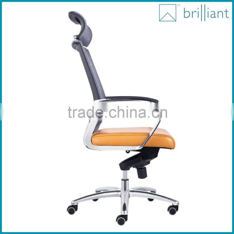 893-1A Adjustable Ergonomic Mesh high backrest with leather seat Computer Office chair Task Chair Metal Base with headrest