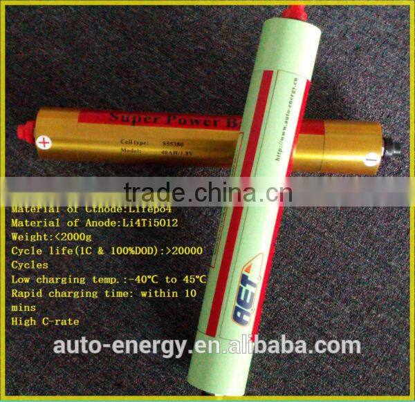 Deep cycle Lithium Titanate battery 2.4v 45ah rechargeable battery for EV/HEV/SOLAR WIND STOREGE/ SOLAR LED LIGHTING