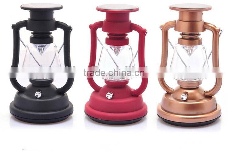 Rechargeable LED solar camping lamp with hand crank