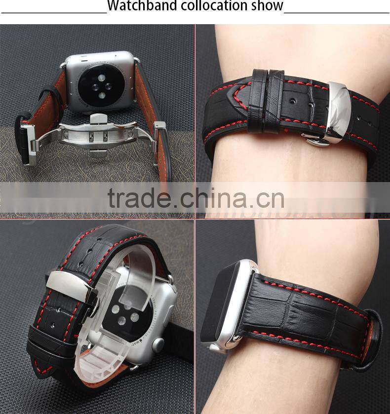 Wholsale black Calf Leather Watch Strap Adapter for 38mm 42mm Iwatch Strap For Apple Watch Band