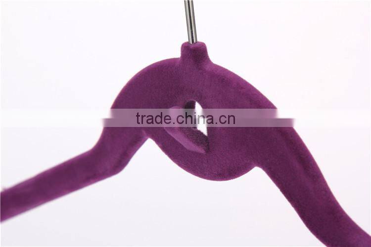 Standby Factory Wholesale Purple Velvet Hanger Flocked Coat Hanger with Notches
