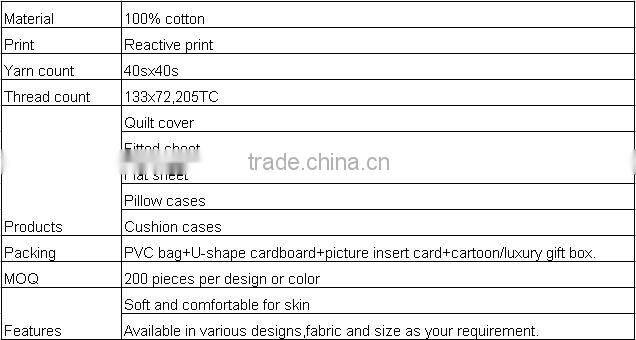 100% cotton128*68 reactive cycle printed bedding set