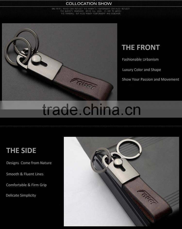 High Quality Double Rings Leather Keychains