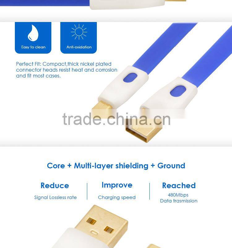 Tangle Free Flat Noodle 4ft Colored Micro USB Charger Cord for Android,Samsung