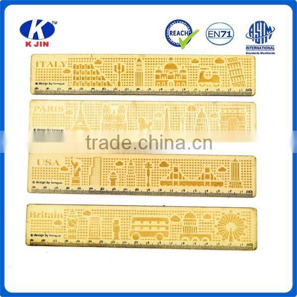 2016manufacturer custom full city printing wooden ruler at 19cm for gifts