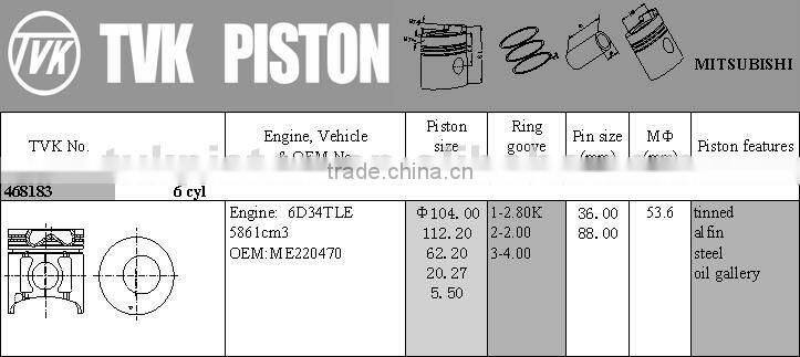 6D34 diesel PISTON for MITSUBISHI ME220470