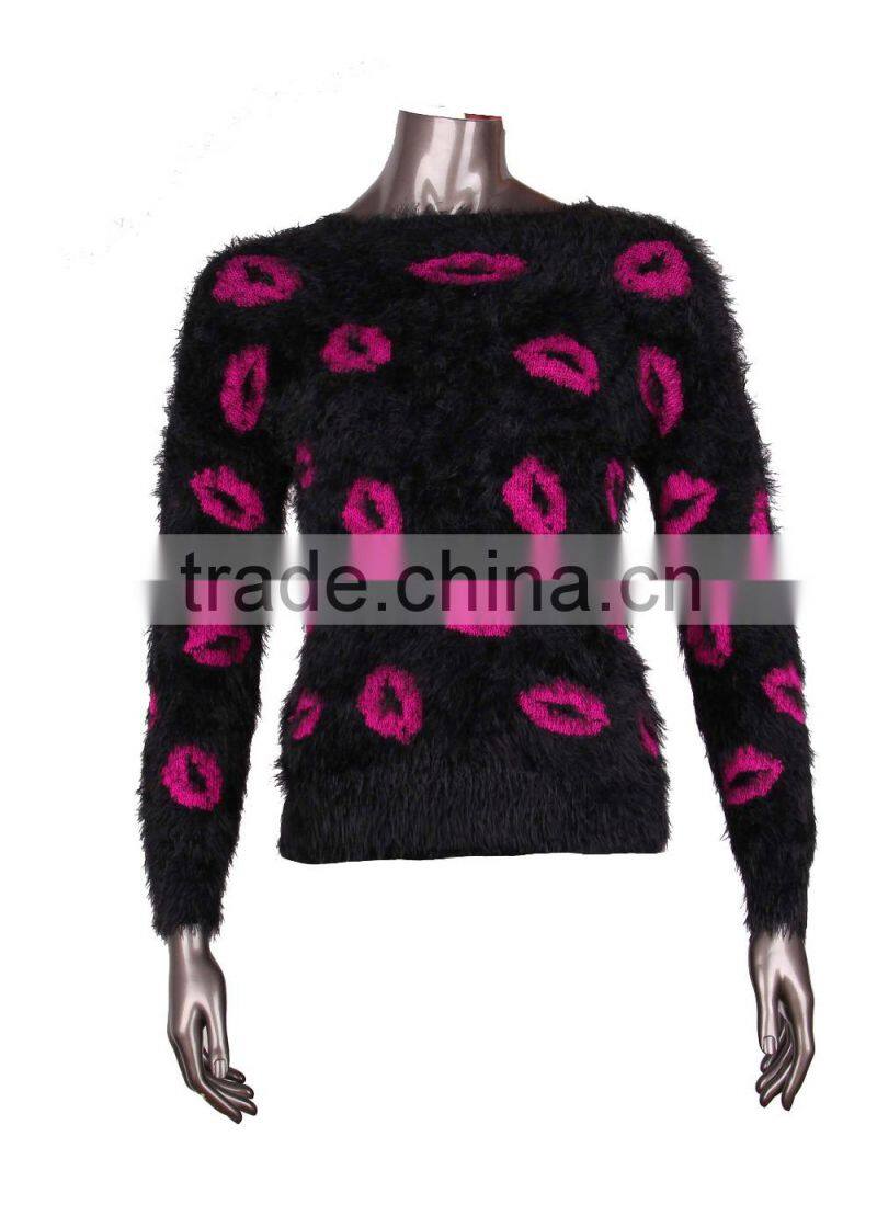 2015 new product lip shape pullover long knitting sweater for lady