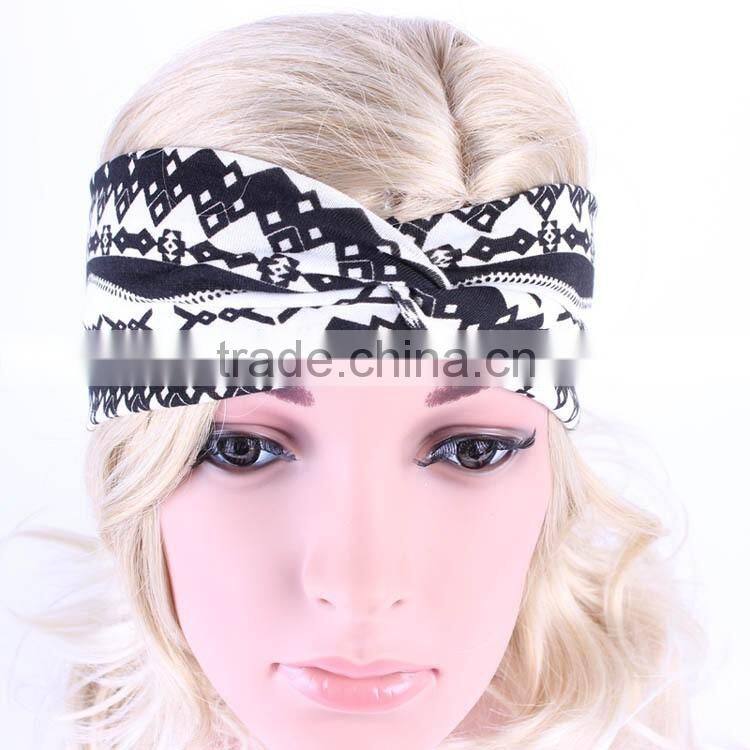 bohemian black white printing yoga sports head band