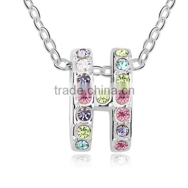 gold letter pendant alphabet crystal necklace, letter h necklace