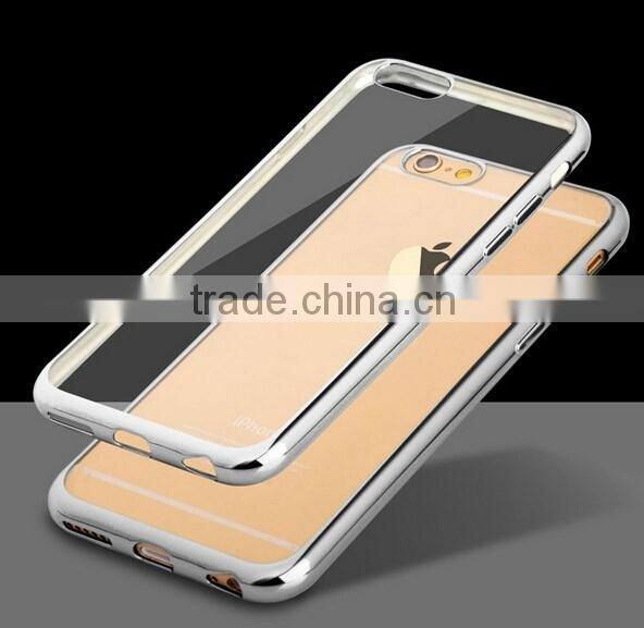 Luxury ultra slim Gold plating crystal clear tpu case for iphone 6 transparent soft phone bag cover