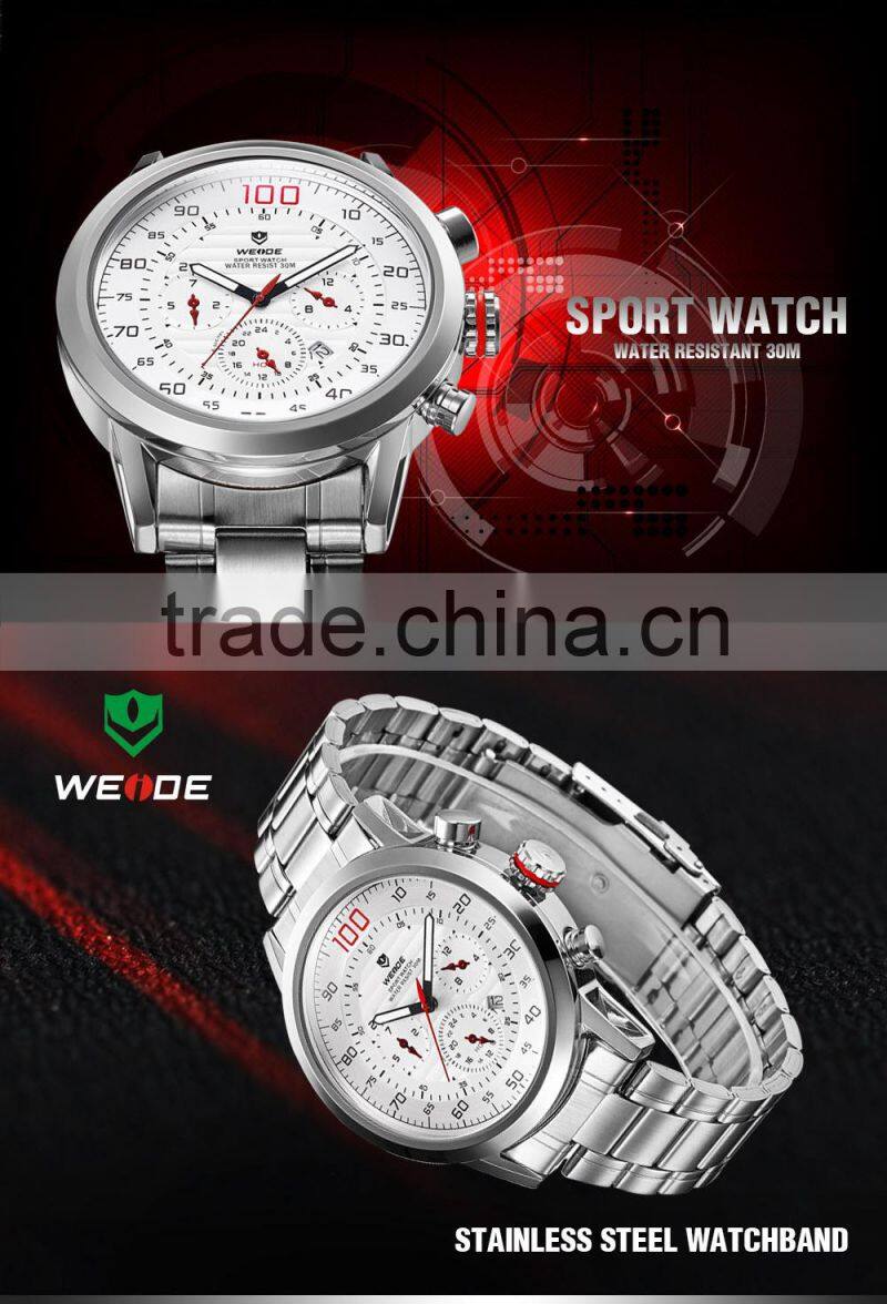 2015 WEIDE Relojes De Marca Masculino Auto Date Day Week Stainless Steel Band Clock Men Watches WH3311-4C