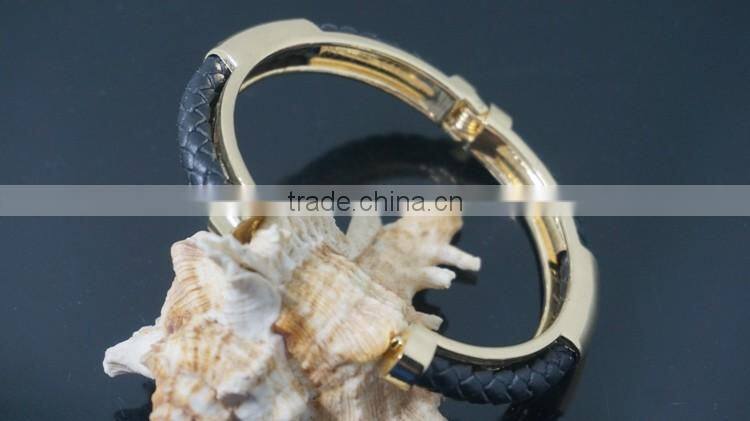 Alloy bangles gold plated with braided leather bracelet embedded stylish bangle