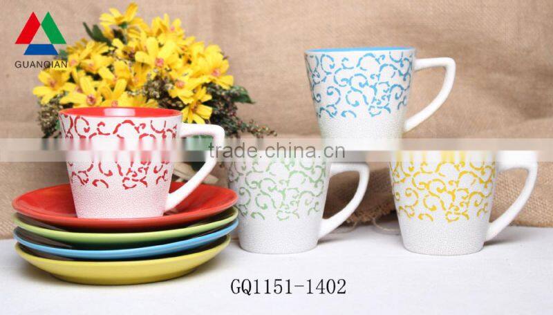 Best Selling heart shape decal ceramic cup and saucer for cheap bulk