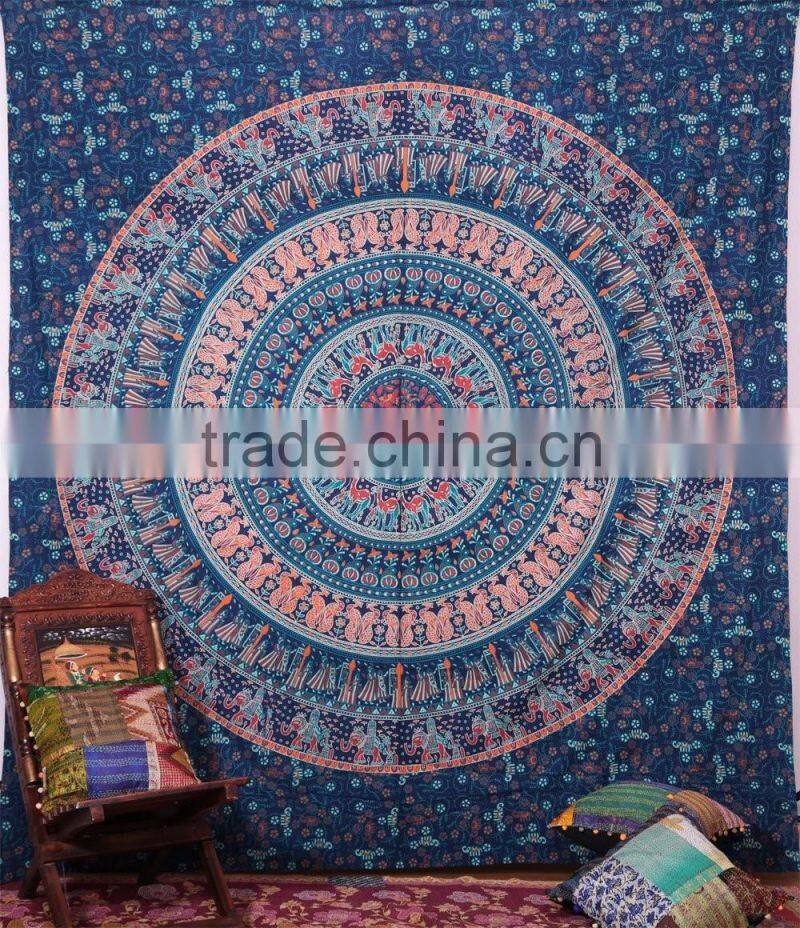 Blue cotton Indian Tapestries Mandala Tapestry Hippie Wall Tapestry tapestry wall hangings indian printed tapestry wholesale