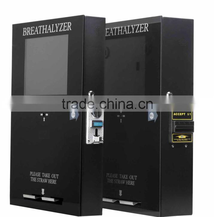 Black smart vending breathalyzer with bill operated