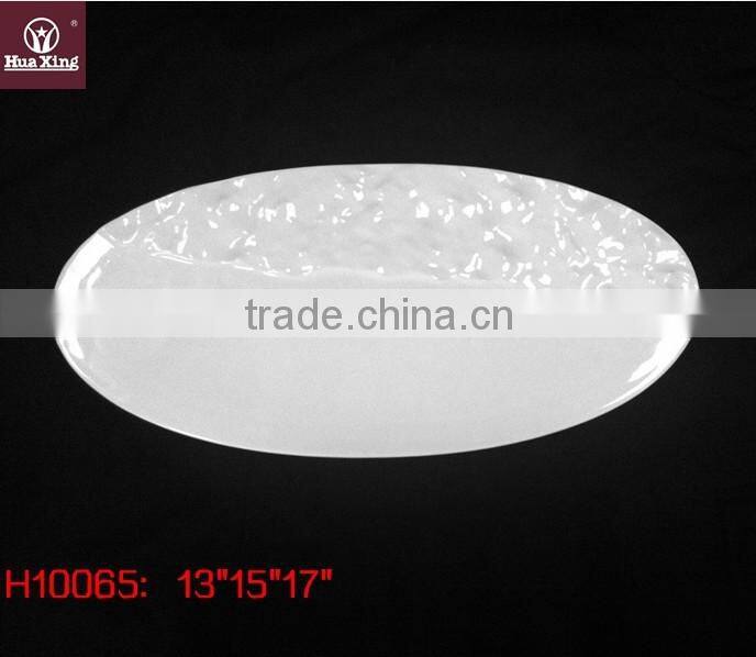 H10065 white porcelain hand-made embossment restaurant oval plate