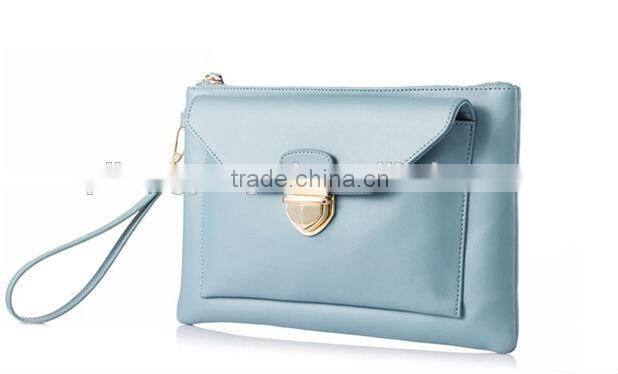 Blue leather lock evening bag clutch