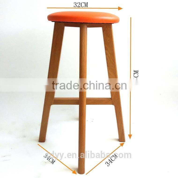 TDUK-03-2 QVB JIANDE TONGDA RED COLOR ASH WOOD FRAME NATURE PATING PU ROUND SEAT STOOL WOODEN STOOL