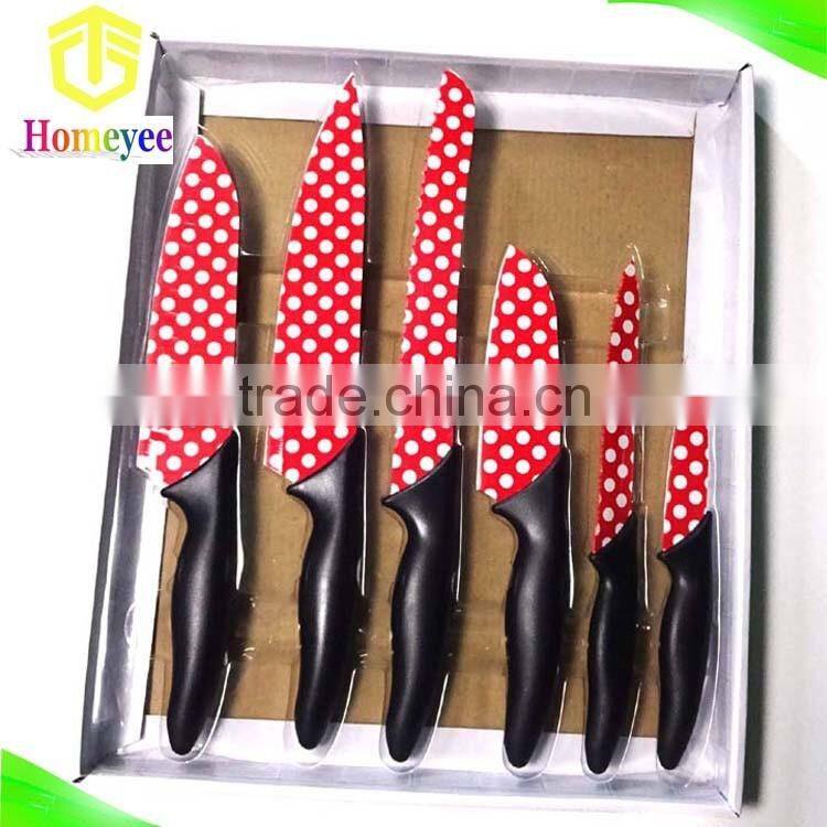 High quality color non-stick coating knife sets of kitchen chef knife