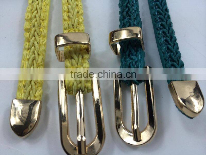 Shiny ployester material with PU leather skinny belt for dress decoration