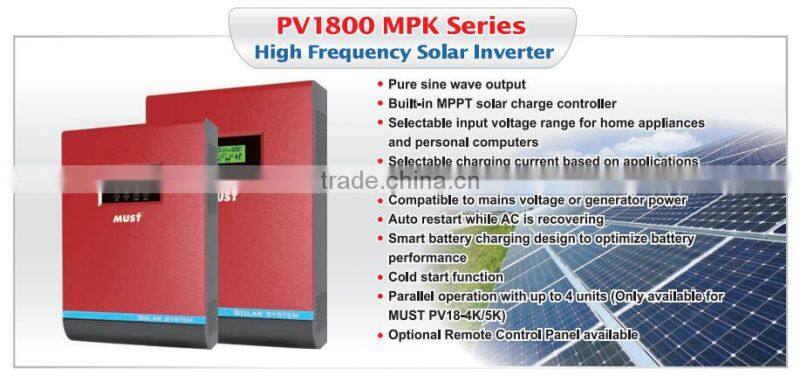 Must high efficiency Pure Sine Wave Hybrid off grid Inverter PV18-5K 48v 5KVA MPPT solar power system