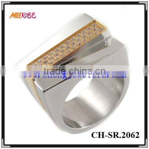 Beauty stainless steel ring with square purple gemstone and gold cord inlay