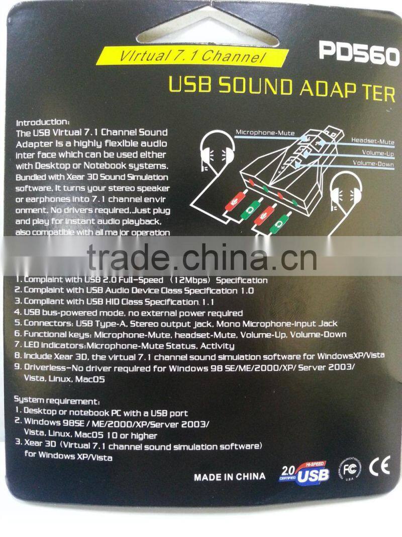 Double Sound Card Virtual 7.1 Channel USB 2.0 Audio Adapter Dual Microphone and Headset 7.1Ch 3D Audio Sound Card