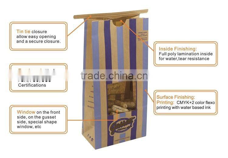 China alibaba Shopping online Popcorn paper bag kraft tin tie paper bag for food