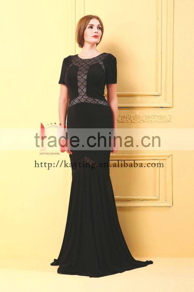 Simple short sleeve spandex cotton mermaid evening long dress