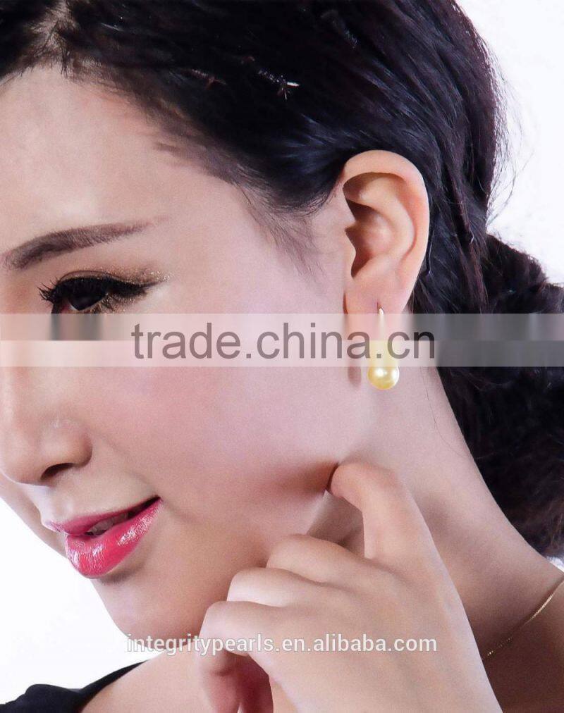AAA perfect round 10-11mm south sea golden pearl earring
