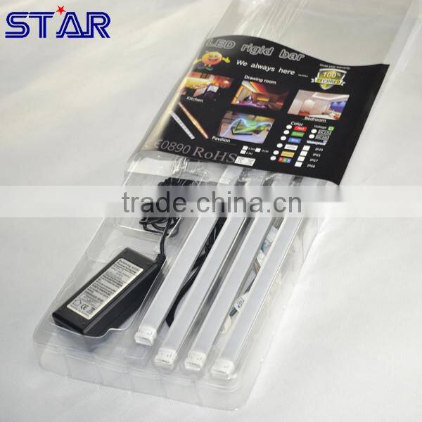 Blister packing 30cm Aluminum LED Bar RGB 5050 12V IP20 4.5W + 24keys RGB IR Remote controller + 12v adapter + Accessories