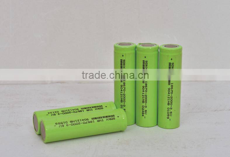 pure ternary high discharge rate Li-ion battery 18*65mm 2000mAh for electric vehicles
