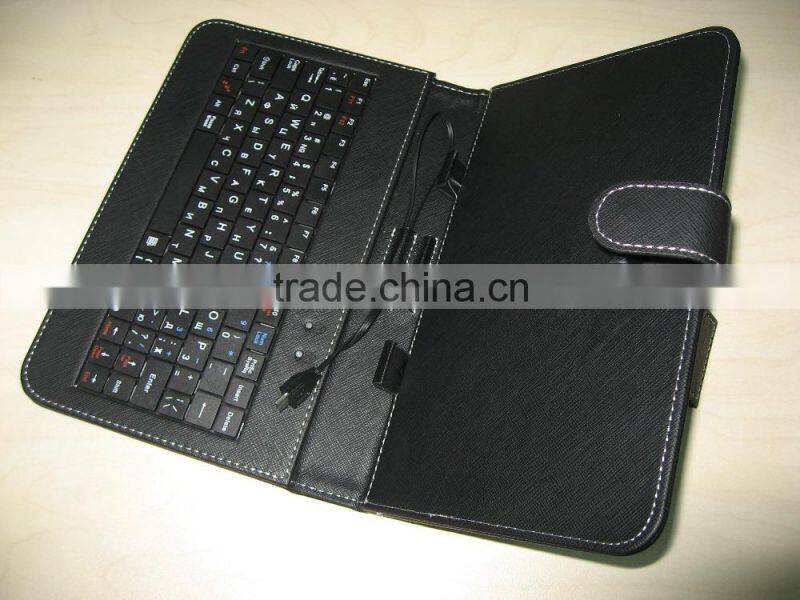 Light weighted and durable black PU universal 7 inch tablet keybaord case with Russian and English letters