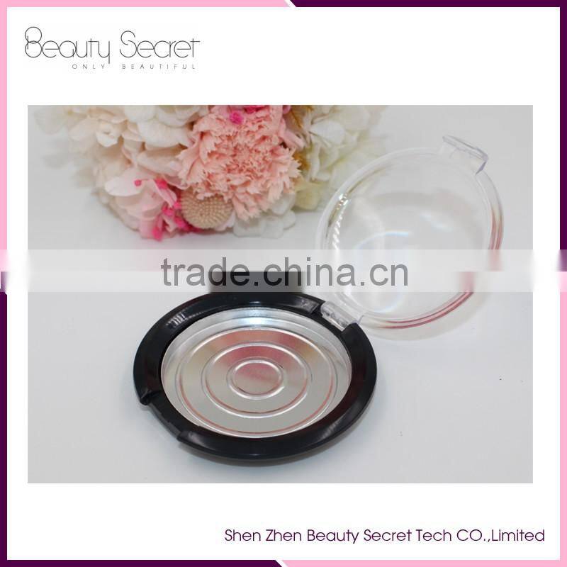 Empty Shiny Black Mineral/Mirrored Makeup Powder Compact w/Pan - 57 mm