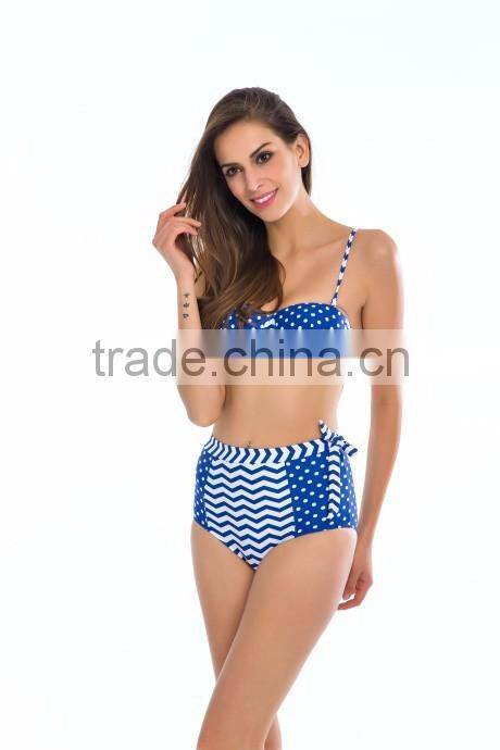 2016Top Selling striped Retro Push Up High Waist Bikini Swimwear