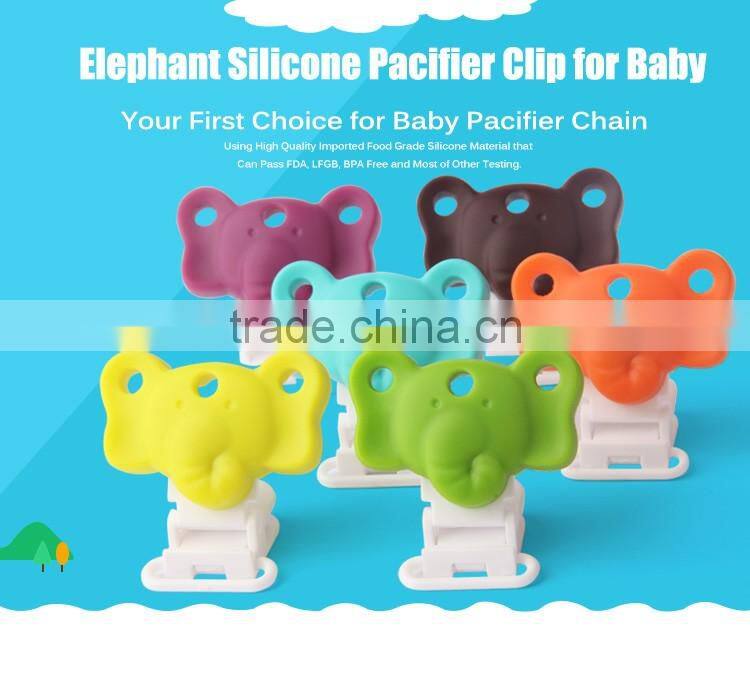 Colorful Elephant Silicone Baby Pacifier Chain Clamp