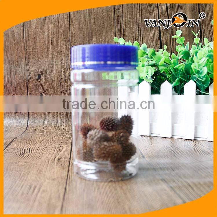 300ml PET Clear Plastic Medicinal Herbs Bottle With Blue Screw Lids