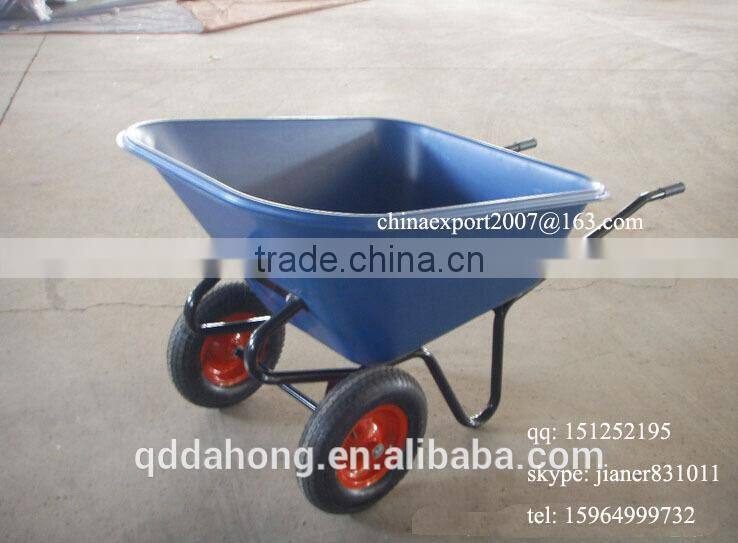 140L Double Wheels Heavy Duty Plastic Wheelbarrow for construction and Garden Use