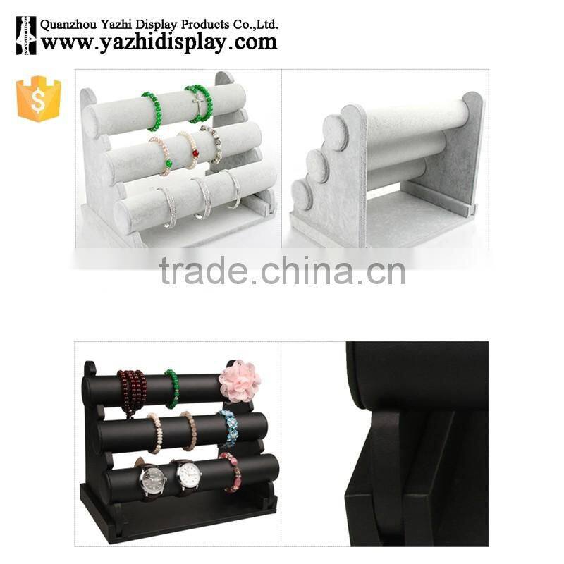 Jewellery Store Practical Wood Tabletop 3-Layer Commercial Bracelet Watch Display Velvet Jewelry Stand