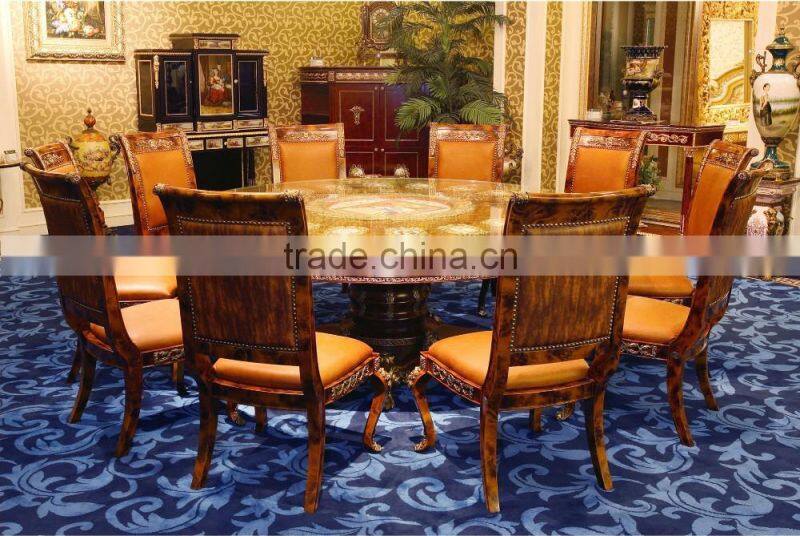 Baroque Style Brass & Porcelain Dining Table, Deluxe Large Round Dining Table for 10 People, Gorgeous Gilded Brass Dining Table