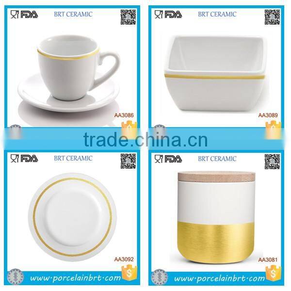 Classic Glazed Gold Rim Ceramic Beverage Bottle