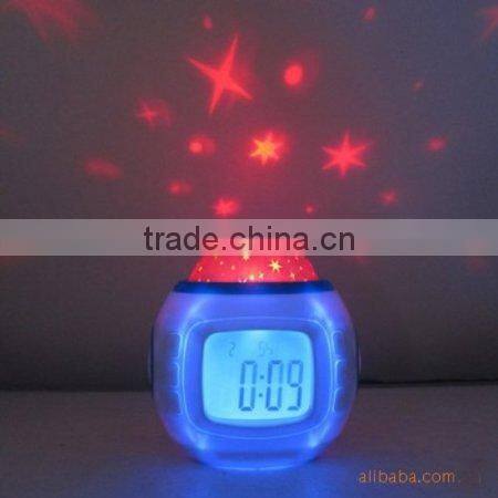 music and starry sky calendar/LED light clock/time date week and thermometer table alarm