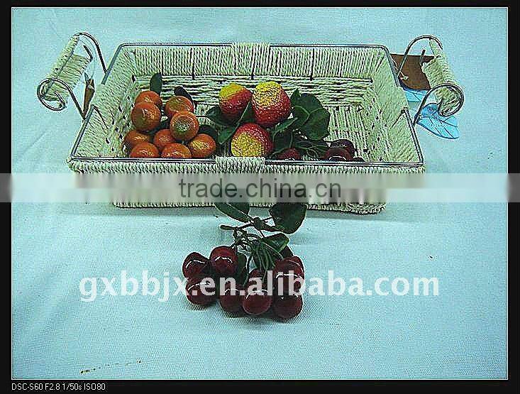Rectangle paper rope woven iron frame storage fast food trays