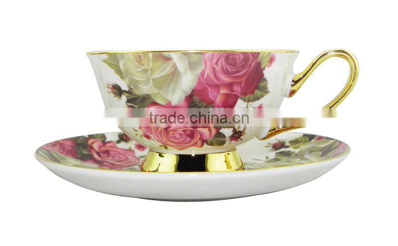 200ml Bone China European Style Flower Pattern Coffee Cup with Saucer Set for Valentines Gift
