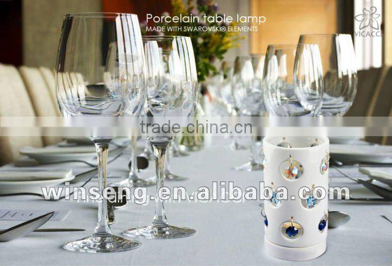 White Ceramic T-light Candle Holder for home decor with crystals from swarovski